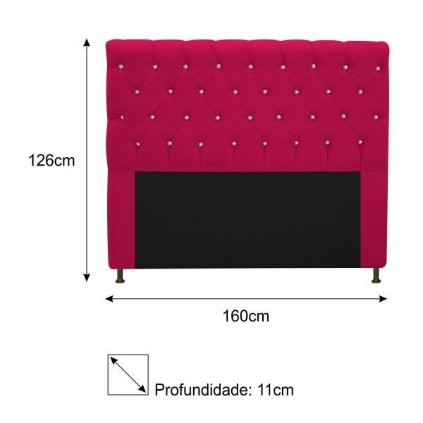 Cabeceira Estofada Cristal 160 cm Queen Size Com Strass Suede Pink - STS Móveis - 3