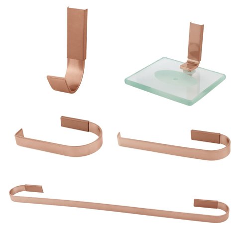 Kit Acessórios Para Banheiro Quadrado 5 Peças Luxo:Rose Gold