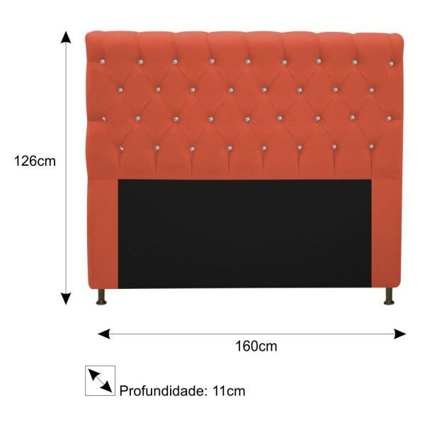 Cabeceira Estofada Cristal 160 cm Queen Size Com Strass Suede Terracota - STS Móveis - 3