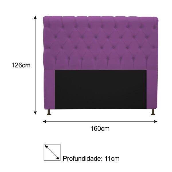 Cabeceira Estofada Cristal 160 cm Queen Size Com Capitonê Suede Roxo - STS Móveis - 3