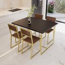 Ver imagem 1 de Conjunto Mesa de Jantar Retangular Preta 4 Cadeiras Estofado Riviera Industrial Dourado Don Castro D