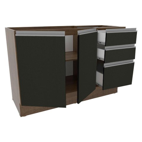 Balcão de Pia Madesa Glamy 2 Portas e 3 Gavetas Rustic Preto