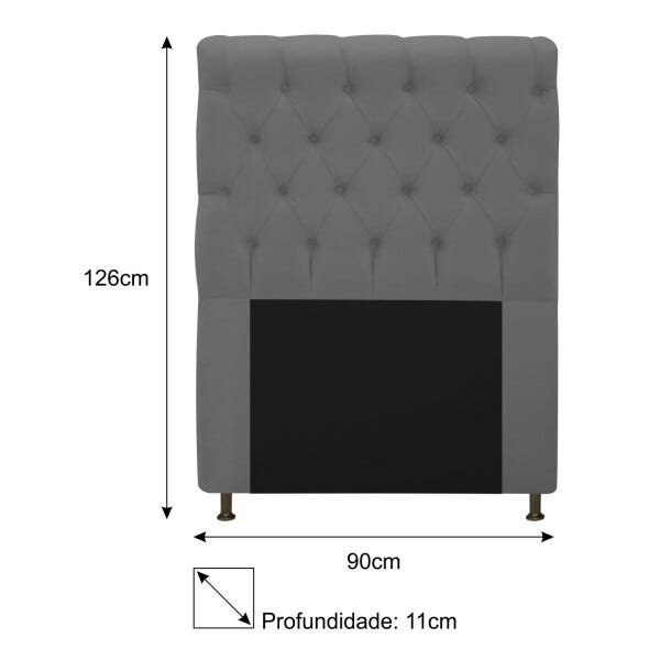 Cabeceira Estofada Cristal 90 cm Solteiro Com Capitonê Suede Cinza - STS Móveis - 3