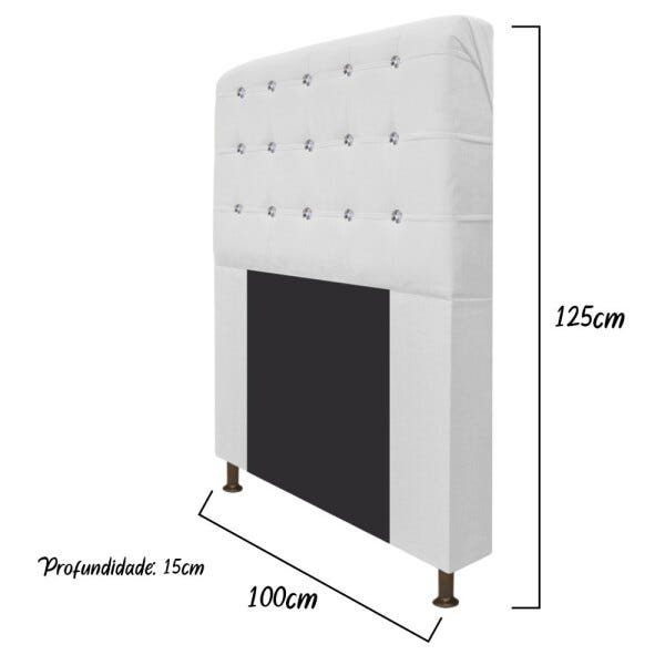 Cabeceira Estofada Dama 100 cm Solteiro Com Strass Suede Branco - STS Móveis - 3