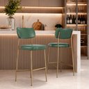Ver imagem 4 de Kit 2 Banquetas Baixa Sala de Jantar Lisa Pés Champanhe PU Verde m² - Monari Design