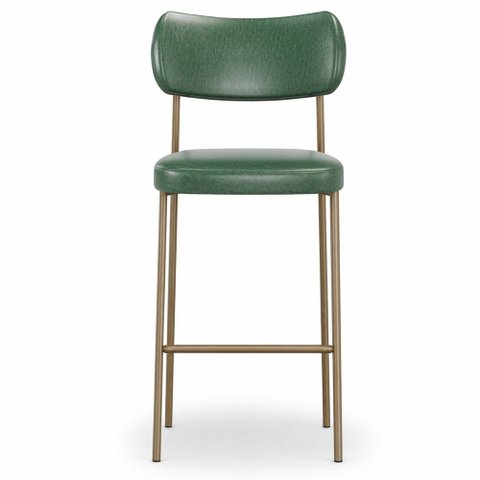 Kit 2 Banquetas Baixa Sala de Jantar Lisa Pés Champanhe PU Verde m² - Monari Design
