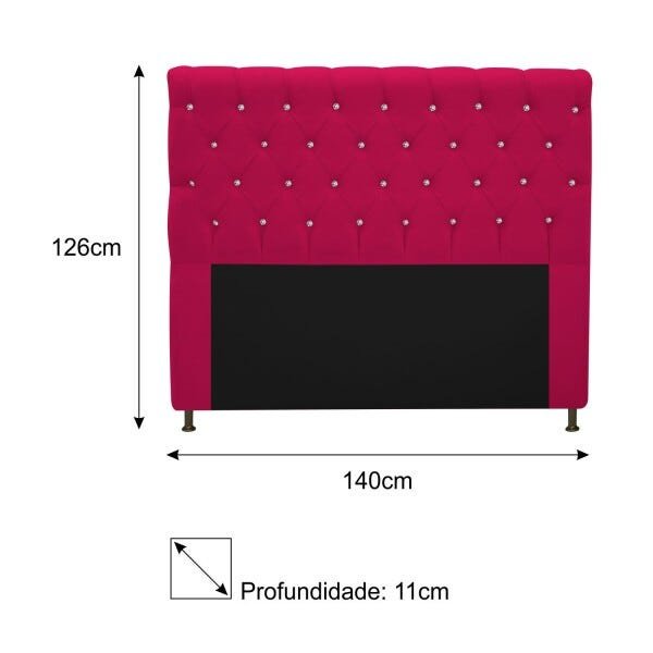 Cabeceira Estofada Cristal 140 cm Casal Com Strass Suede Pink - STS Móveis - 3