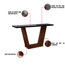 Aparador Carla 130x40 cm Preto com Base de Madeira Castanho - D'Rossi - 4