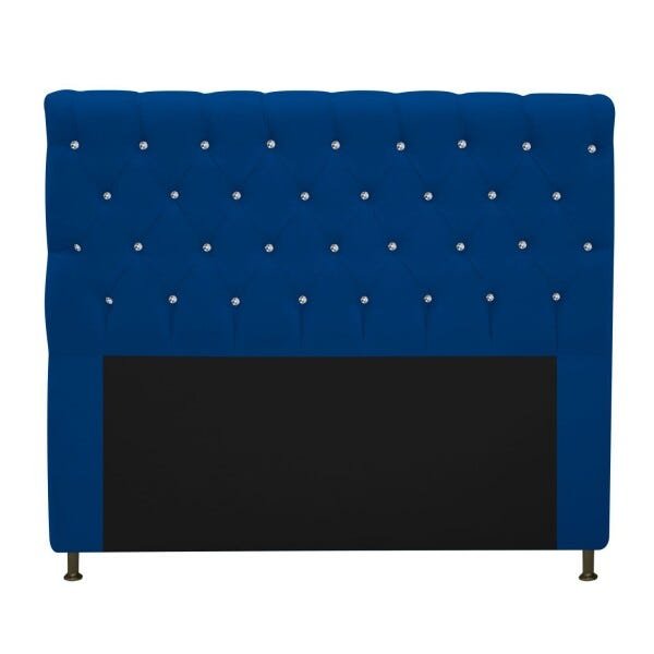 Cabeceira Estofada Cristal 195 cm King Size Com Strass Suede Azul Marinho - STS Móveis - 1