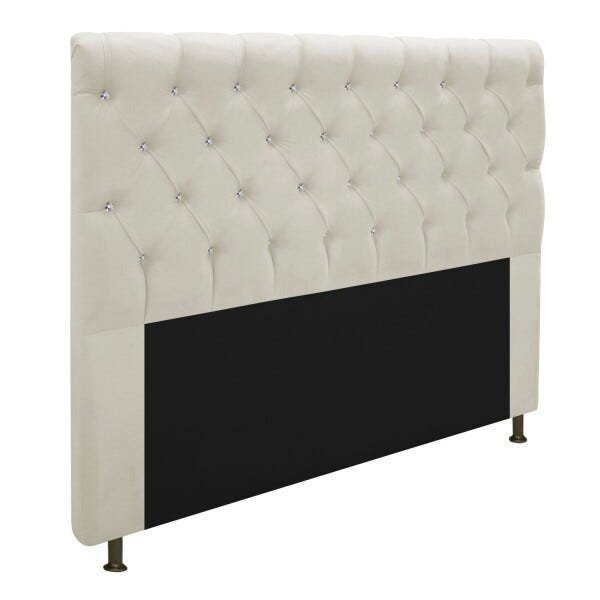 Cabeceira Estofada Cristal 195 cm King Size Com Strass Suede Bege - STS Móveis - 2