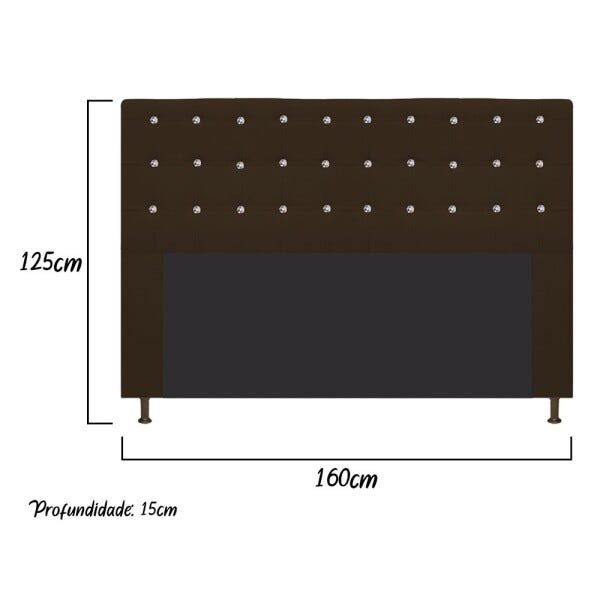 Cabeceira Estofada Dama 160 cm Queen Size Com Strass Suede Marrom - STS Móveis - 3