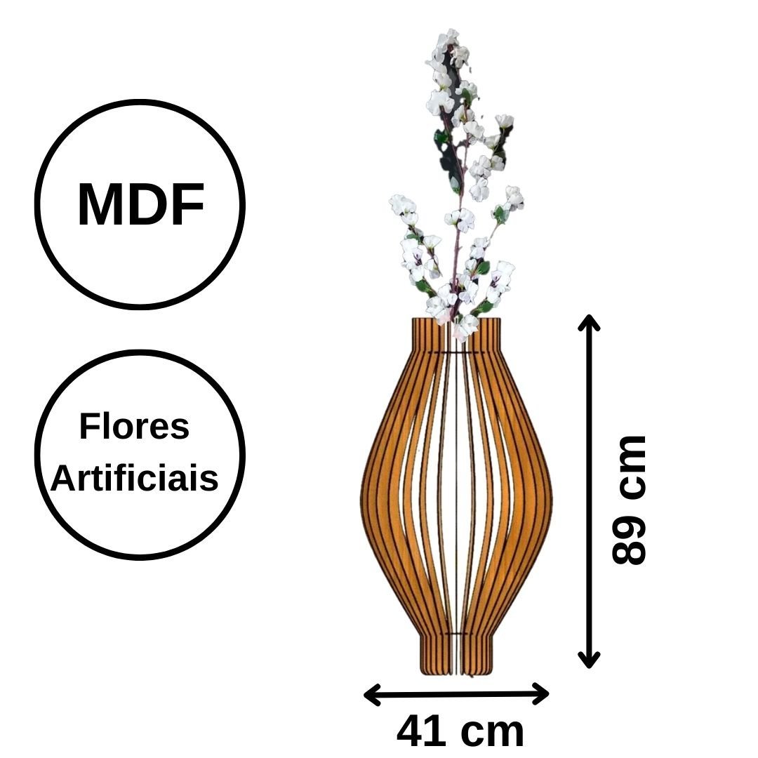 Vaso de Chão Decorativo Grande Magnólia Mdf:mdf Cru - 3