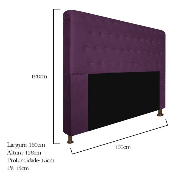 Cabeceira Estofada Brenda 160 cm Queen Size Com Botonê Suede Roxo - STS Móveis - 3