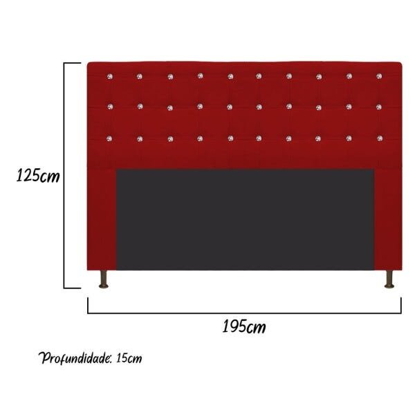 Cabeceira Estofada Dama 195 cm King Size Com Strass Suede Vermelho - STS Móveis - 3
