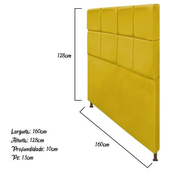 Cabeceira Estofada Damares 160 cm Queen Size Com Botonê Suede Amarelo - STS Móveis - 3