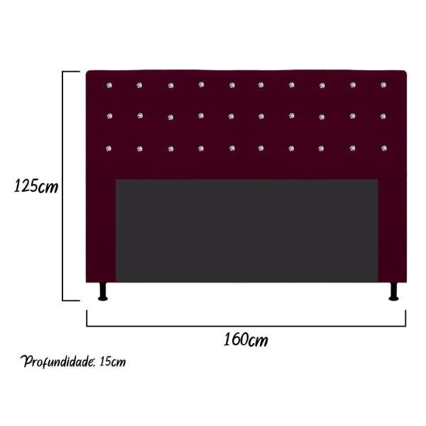 Cabeceira Estofada Dama 160 cm Queen Size Com Strass Suede Bordô - STS Móveis - 3