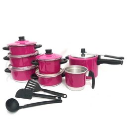 Jogo de Panela 5 pçs fervedor nº 12 Panela de Pressão 4,5 litros Rosa Pink - 2