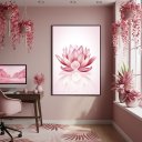 Ver imagem 2 de Quadro Decorativo Flor de Lótus Rosa 70x50cm Mold Branca
