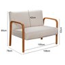 Sofá Namoradeira 2 Lugares Anita Braço De Madeira - Linho Bege - 3