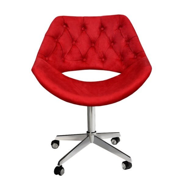 Poltrona Sofia Com Capitonê Luxo Giratória com Rodízios Suede Vermelho 100 - 2