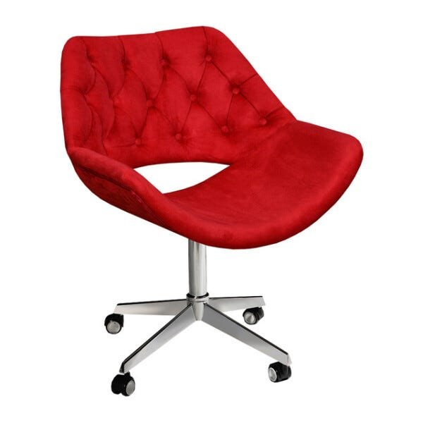 Poltrona Sofia Com Capitonê Luxo Giratória com Rodízios Suede Vermelho 100 - 1