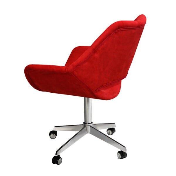 Poltrona Sofia Com Capitonê Luxo Giratória com Rodízios Suede Vermelho 100 - 3