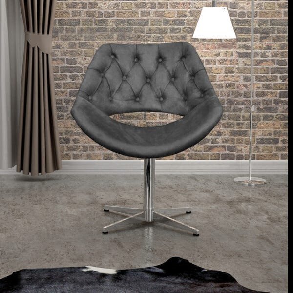 Poltrona Decorativa Sofia Capitonê Luxo Giratória Alumínio Suede Grafite 220 - 5
