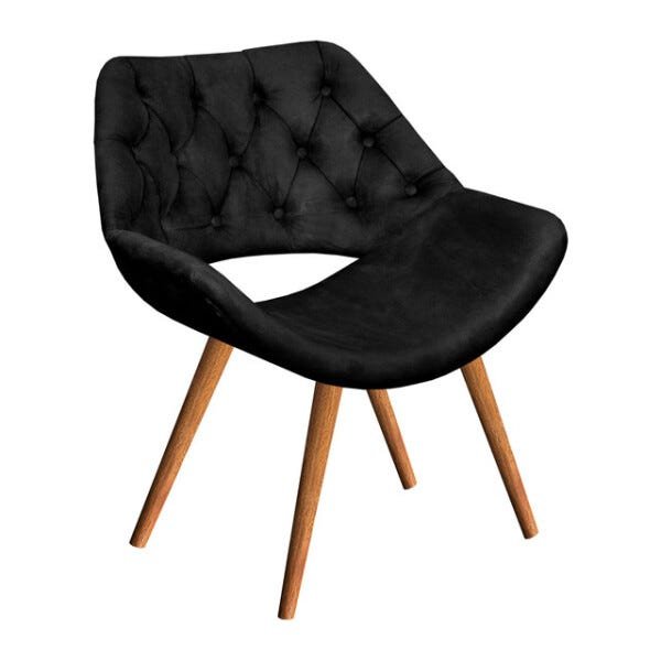 Poltrona Decorativa Sofia Capitonê Luxo Pé Palito Suede Preto 130 - 1