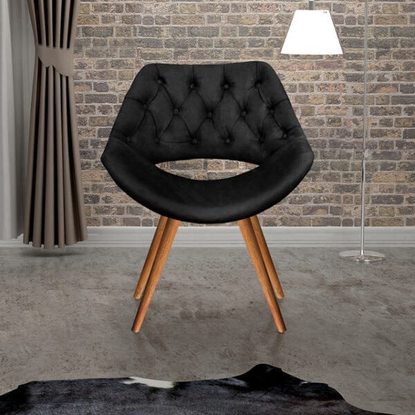 Poltrona Decorativa Sofia Capitonê Luxo Pé Palito Suede Preto 130 - 5