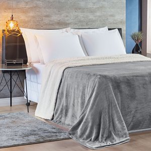 Cobertor Fênix King Sherpa Pele de Carneiro + Mantinha Flannel 1 Peça - Cinza