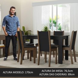 Conjunto Sala de Jantar Mesa Tampo de Vidro 6 Cadeiras Preto/rustic Heloísa Madesa - 5 Conjunto Sala de Jantar Mesa Tampo de Vidro 6 Cadeiras Preto/rustic Heloísa Madesa - 5