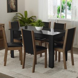 Conjunto Sala de Jantar Mesa Tampo de Vidro 6 Cadeiras Preto/rustic Heloísa Madesa - 1 Conjunto Sala de Jantar Mesa Tampo de Vidro 6 Cadeiras Preto/rustic Heloísa Madesa - 1