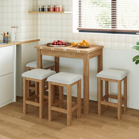 Conjunto Mesa Dobrável com 4 Bancos para Sala de Jantar Marrom/Inovata/Nevoa