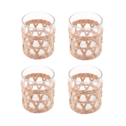 Conjunto 4 Copos de Vidro Wolff Baixos com Sisal 320ml Fibra Natural Mesa Posta Rústica - 1