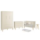 Ver imagem 1 de Dormitório Infantil Theo 3 Portas, Cômoda 6 Gavetas, Berço, Mesa de Canto Areia Fosco com Pés