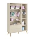 Ver imagem 2 de Dormitório Infantil Theo 3 Portas, Cômoda 6 Gavetas, Berço, Mesa de Canto Areia Fosco com Pés