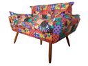 Ver imagem 1 de Namoradeira Decorativa Opala Suede Patchwork 2 Lugares Pés Madeira Ms Decor