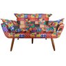 Namoradeira Decorativa Opala Suede Patchwork 2 Lugares Pés Madeira Ms Decor - 2