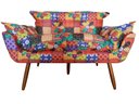 Ver imagem 2 de Namoradeira Decorativa Opala Suede Patchwork 2 Lugares Pés Madeira Ms Decor