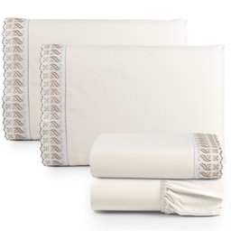 Jogo de Lençol Cama Queen 4 Peças 100% Algodão Percal 180 fios Com Leze:Palha - 1 Jogo de Lençol Cama Queen 4 Peças 100% Algodão Percal 180 fios Com Leze:Palha - 1