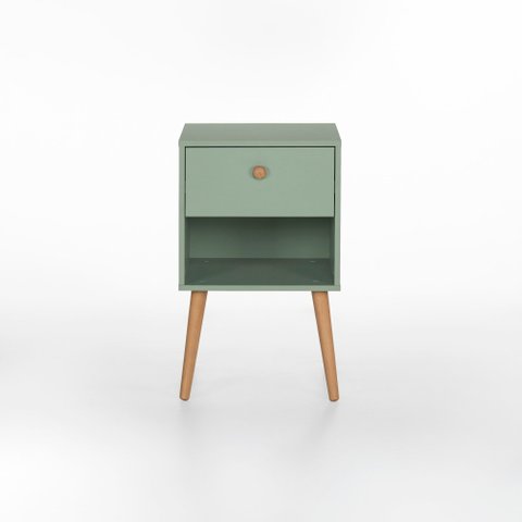 Mesa de Cabeceira Ivvie 1 Gaveta 1 Nicho 43 Cm X 40 Cm Verde Jade / Tauari