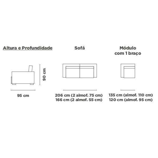 Sofá Fixo de Living / Escritório Modelo 2016 (2,42M) Marrom - 2