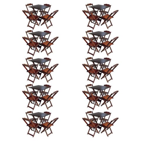 Kit 10 Jogos De Mesa Com 4 Cadeiras De Madeira Dobravel 60X60 - Imbuia - Marrom