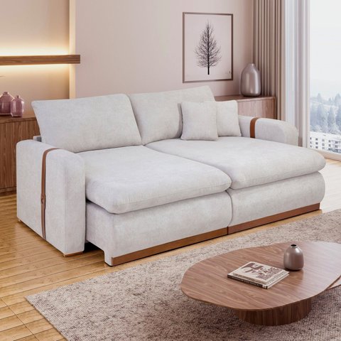 Sofá Cama Retrátil e Reclinável 3 Lugares Pés Madeira Maciça 230cm França Yescasa