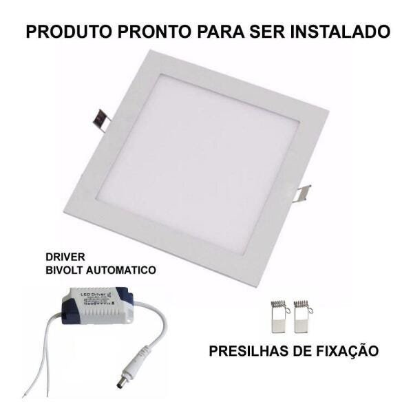 Kit 7 Painel Plafon LED Embutir Quadrado 22 x 22cm 18W 6500K Branco Frio Avant - 3