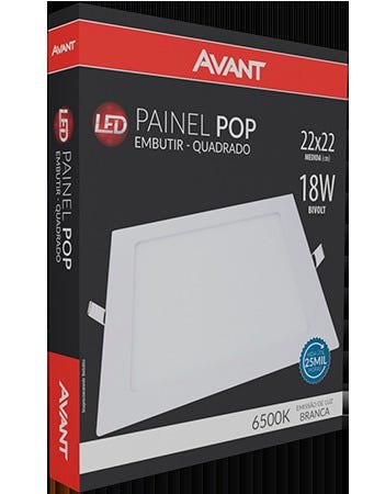 Kit 7 Painel Plafon LED Embutir Quadrado 22 x 22cm 18W 6500K Branco Frio Avant - 2