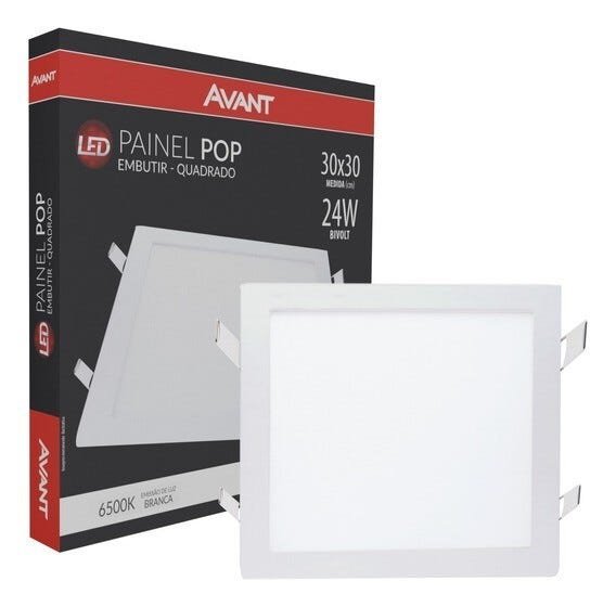 Kit 10 Painel Plafon LED Embutir Quadrado 30 x 30cm 24W 6500K Branco Frio Avant - 3
