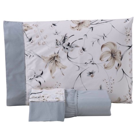 Jogo Cama Lençol Encanto Casal Padrão Estampado Percal 180 Fios C/ Ponto Palito 3 Peças - Floral - C