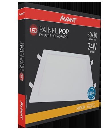 Kit 4 Painel Plafon LED Embutir Quadrado 30 x 30cm 24W 3000K Branco Quente Avant - 2