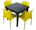 Ver imagem 1 de Conjunto 1 Mesa Quadrada E 4 Cadeiras Com Pés De Alumínio:Preto e Amarelo
